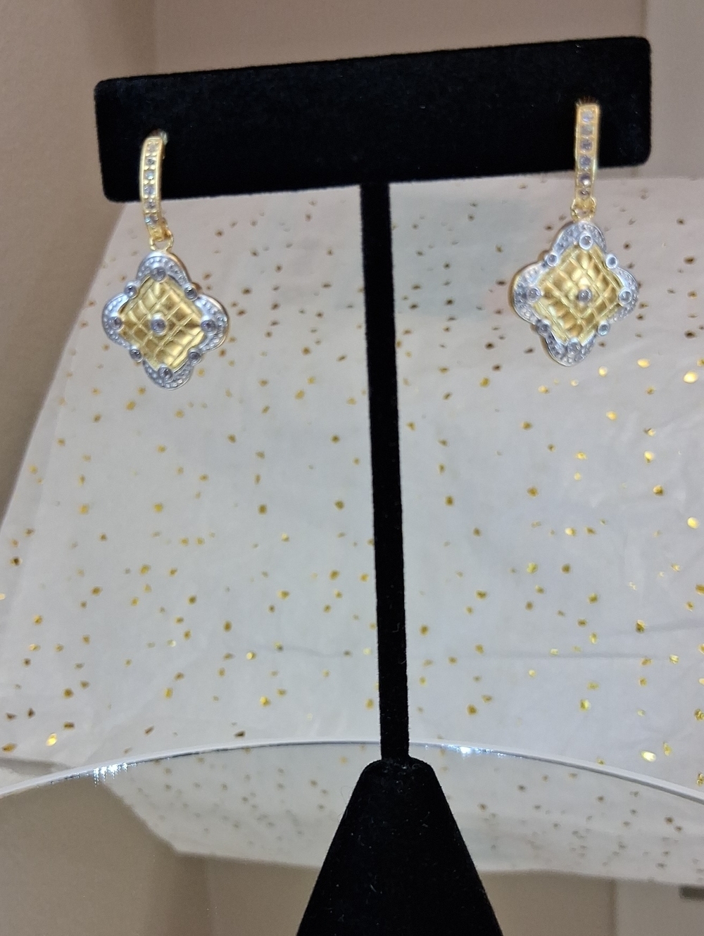 Freida Rothman Two-Tone Quilted Pattern Drop Earrings